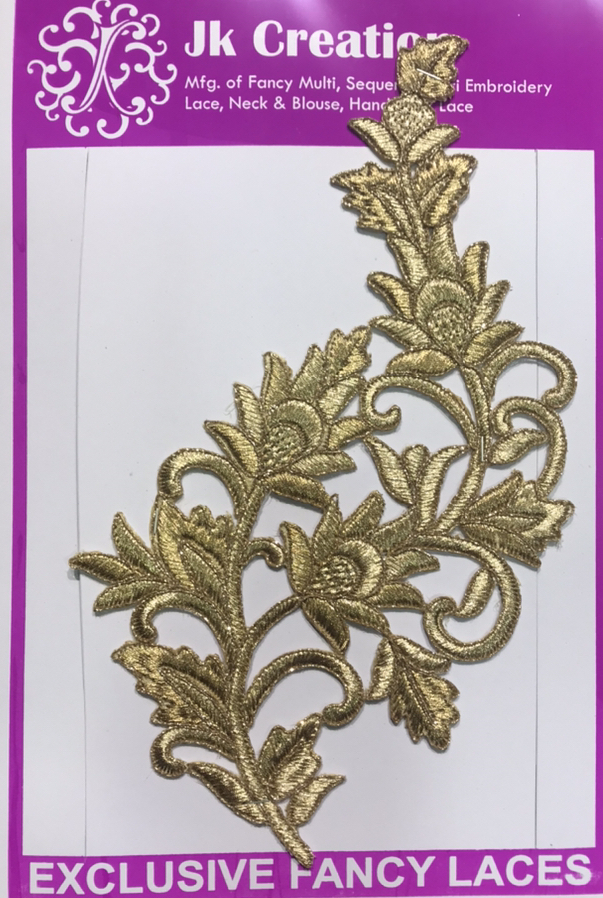 Embroidery Patches - Cotton & Polyester Blend With Embroidered Pattern | Decorative Stones & Cutwork Badla Jari Design