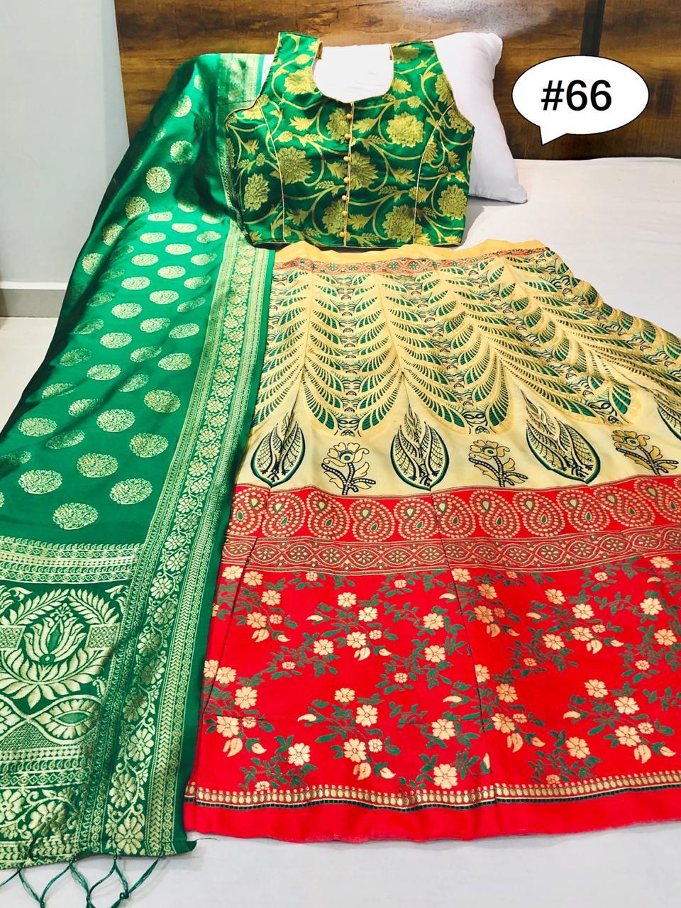 Silk Lehenga - Brocade Fabric Lehenga With Inner, Semi-stitch Size Up To 42 | Designer Silk Blouse, Banarasi Silk Dupatta, All Season Ethnic Wear