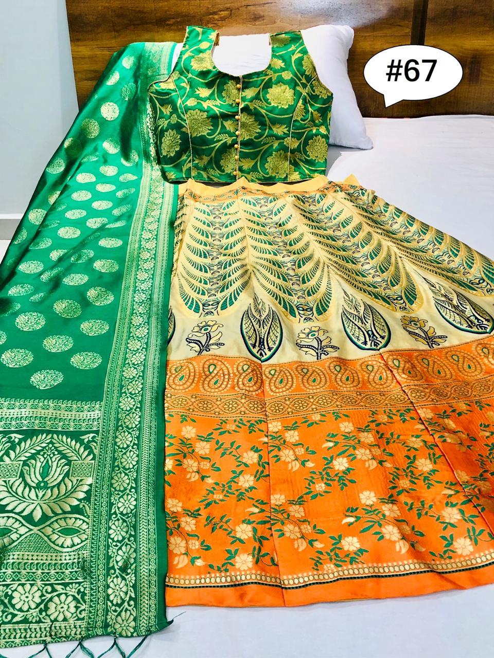 Silk Lehenga - Brocade Fabric Lehenga With Inner, Semi-stitch Size Up To 42 | Designer Silk Blouse, Banarasi Silk Dupatta, All Season Ethnic Wear