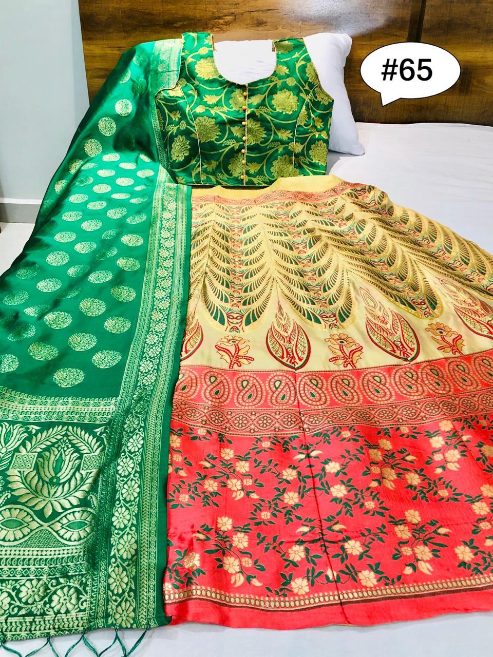 Silk Lehenga - Brocade Fabric Lehenga With Inner, Semi-stitch Size Up To 42 | Designer Silk Blouse, Banarasi Silk Dupatta, All Season Ethnic Wear