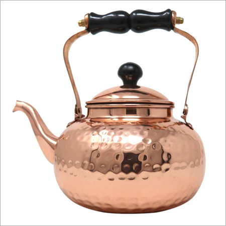 Copper Kettle - 2 Liters, 10x8 Inches | Copper Material, Wooden Handle, Stainless Steel Lid and Base