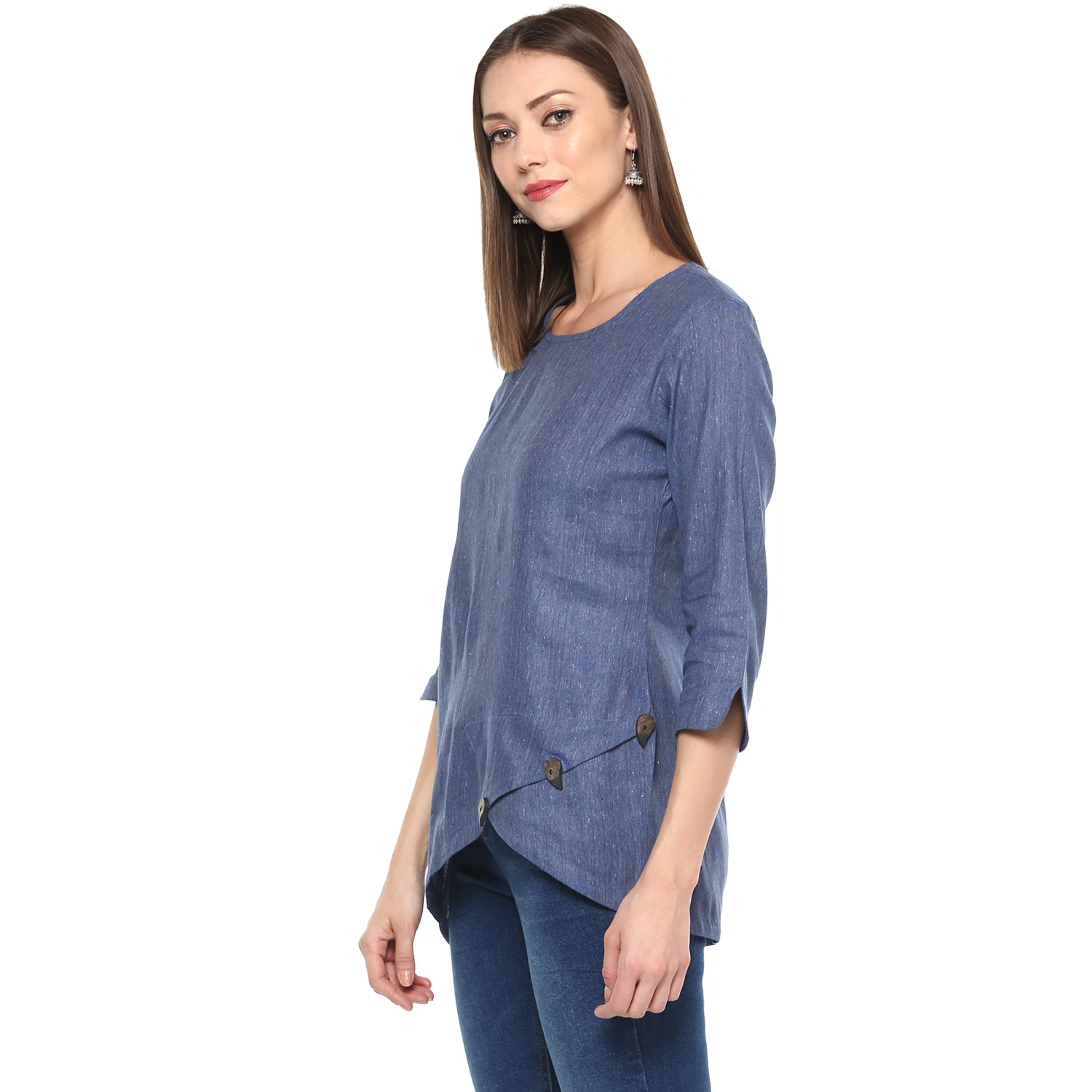 Plain Remtex Women Cotton Top Blue