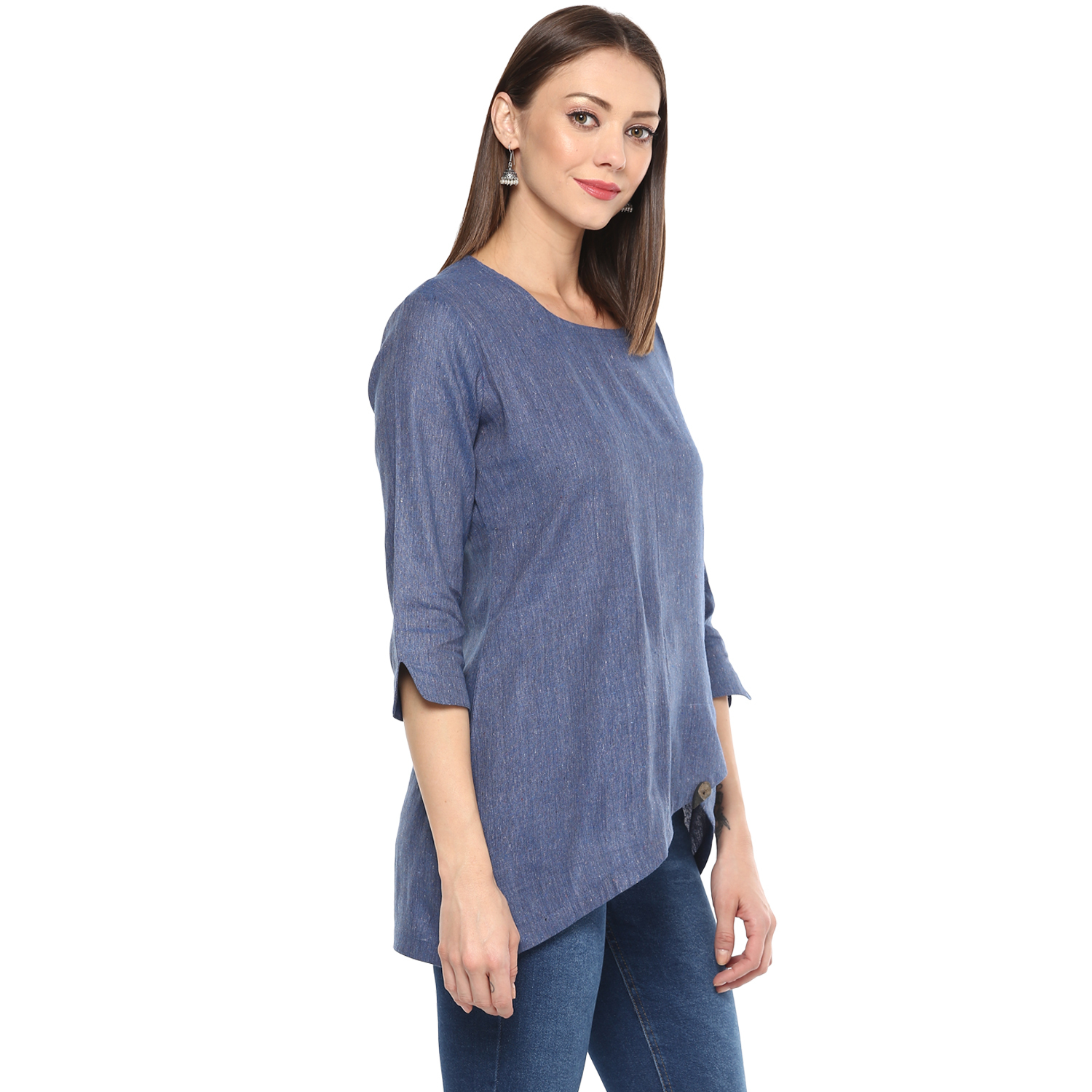 Plain Remtex Women Cotton Top Blue