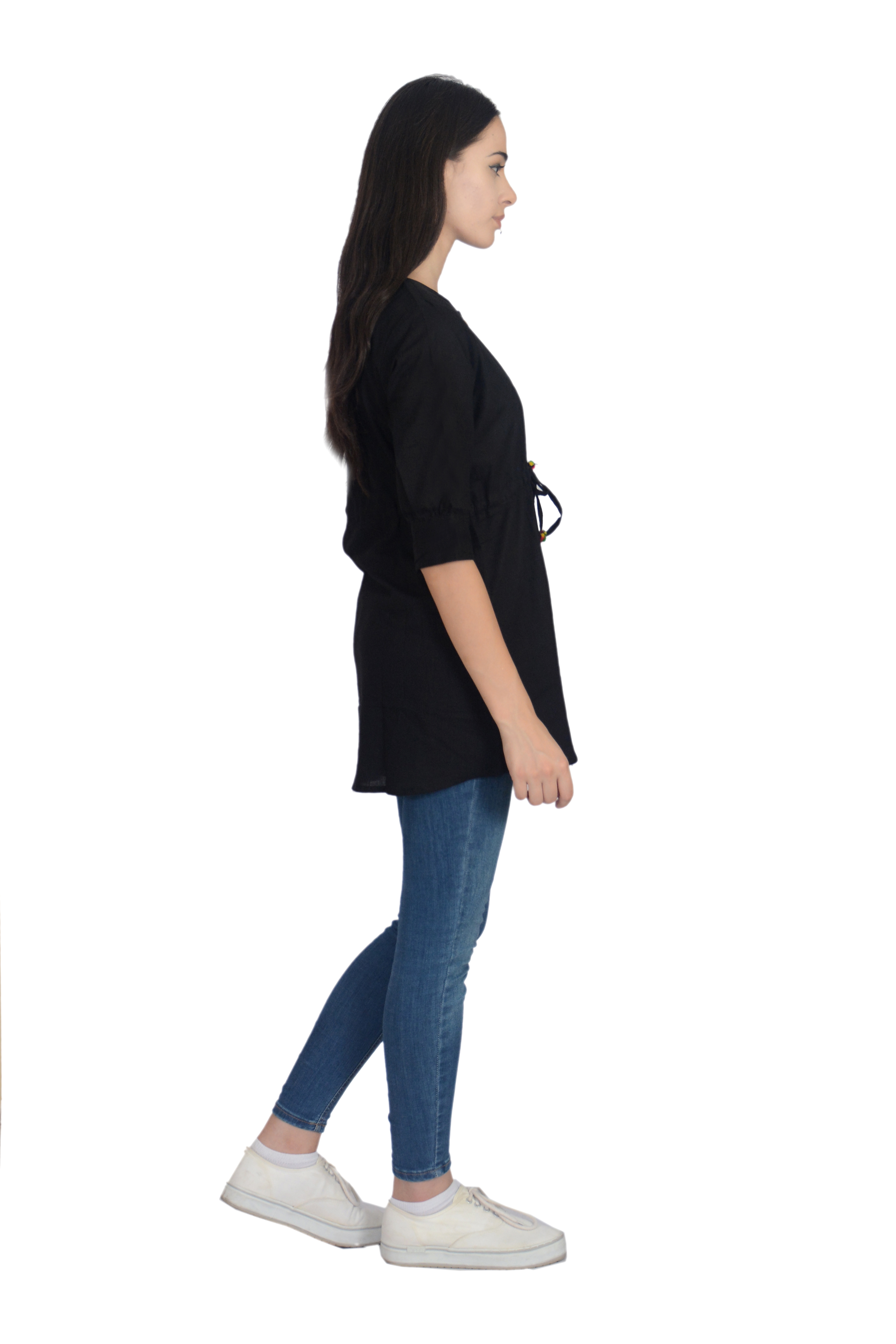 Plain Remtex Women Cotton Black Casual Top