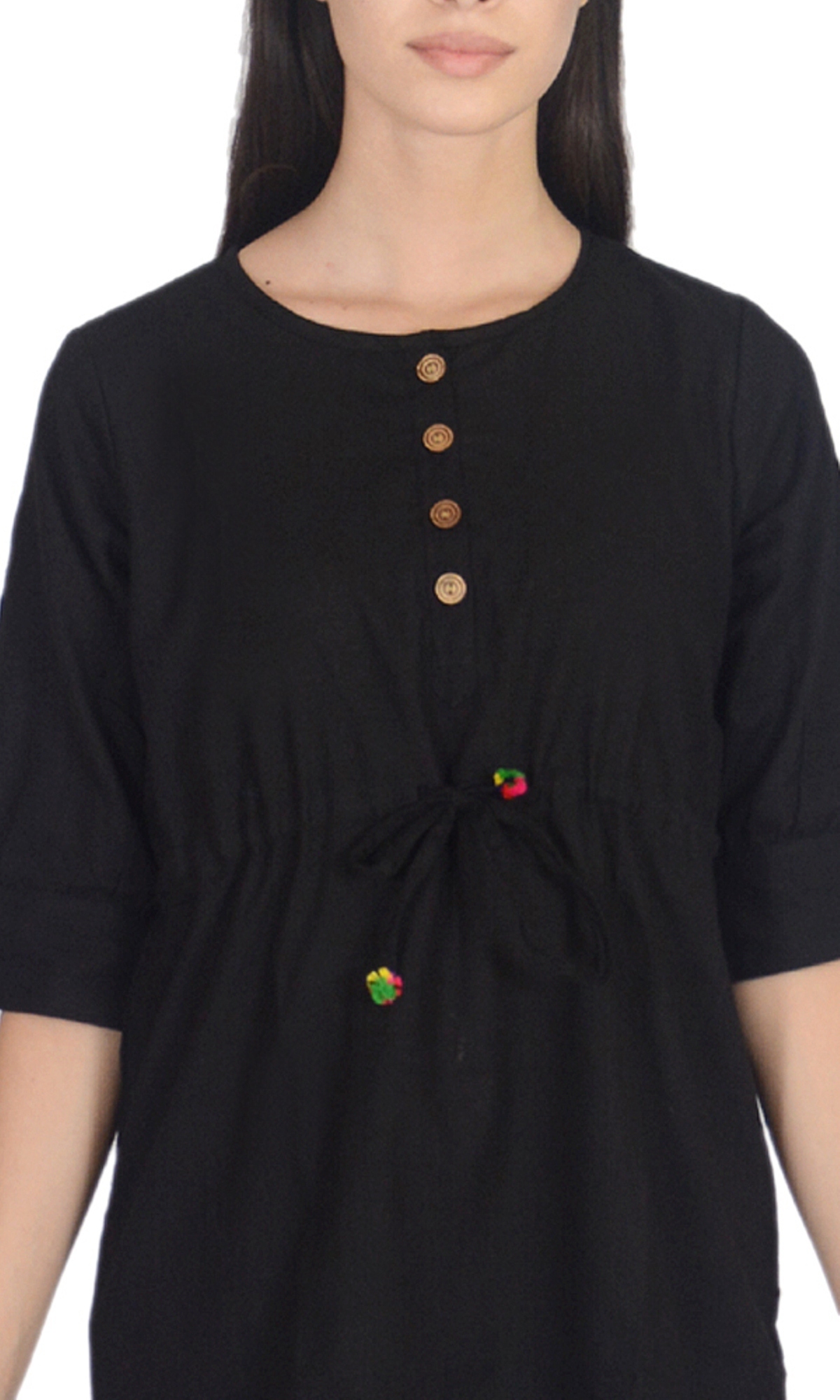 Plain Remtex Women Cotton Black Casual Top