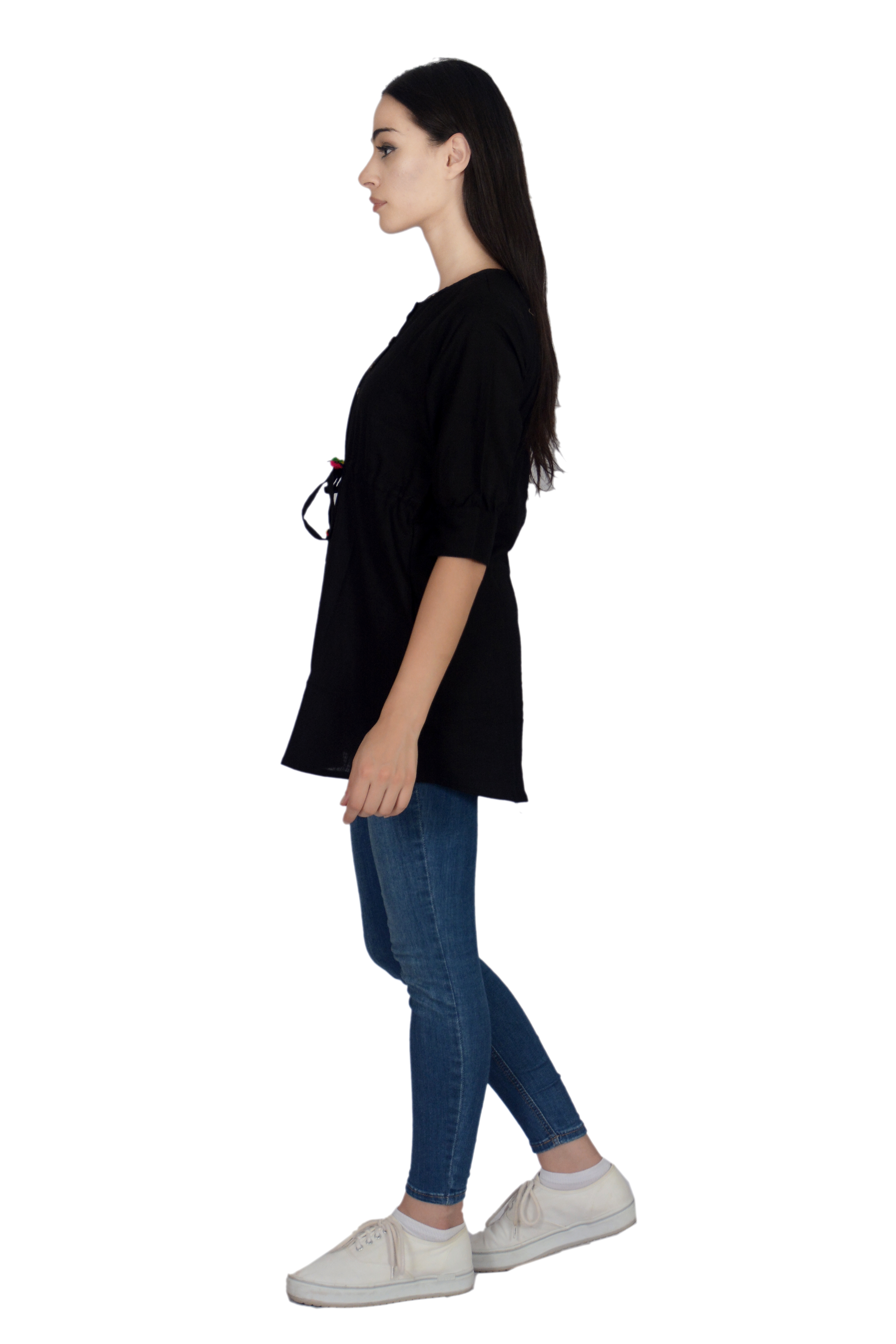 Plain Remtex Women Cotton Black Casual Top