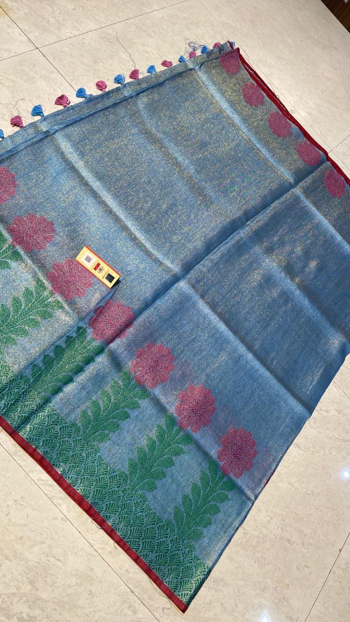 Pure Tissue Linen Jacquard Weaving Saree - Jacquard Fabric, Includes Blouse | Ideal For Party Wear, Suitable For All Seasons