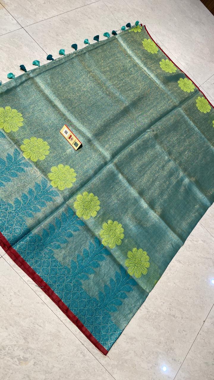 Pure Tissue Linen Jacquard Weaving Saree - Jacquard Fabric, Includes Blouse | Ideal For Party Wear, Suitable For All Seasons