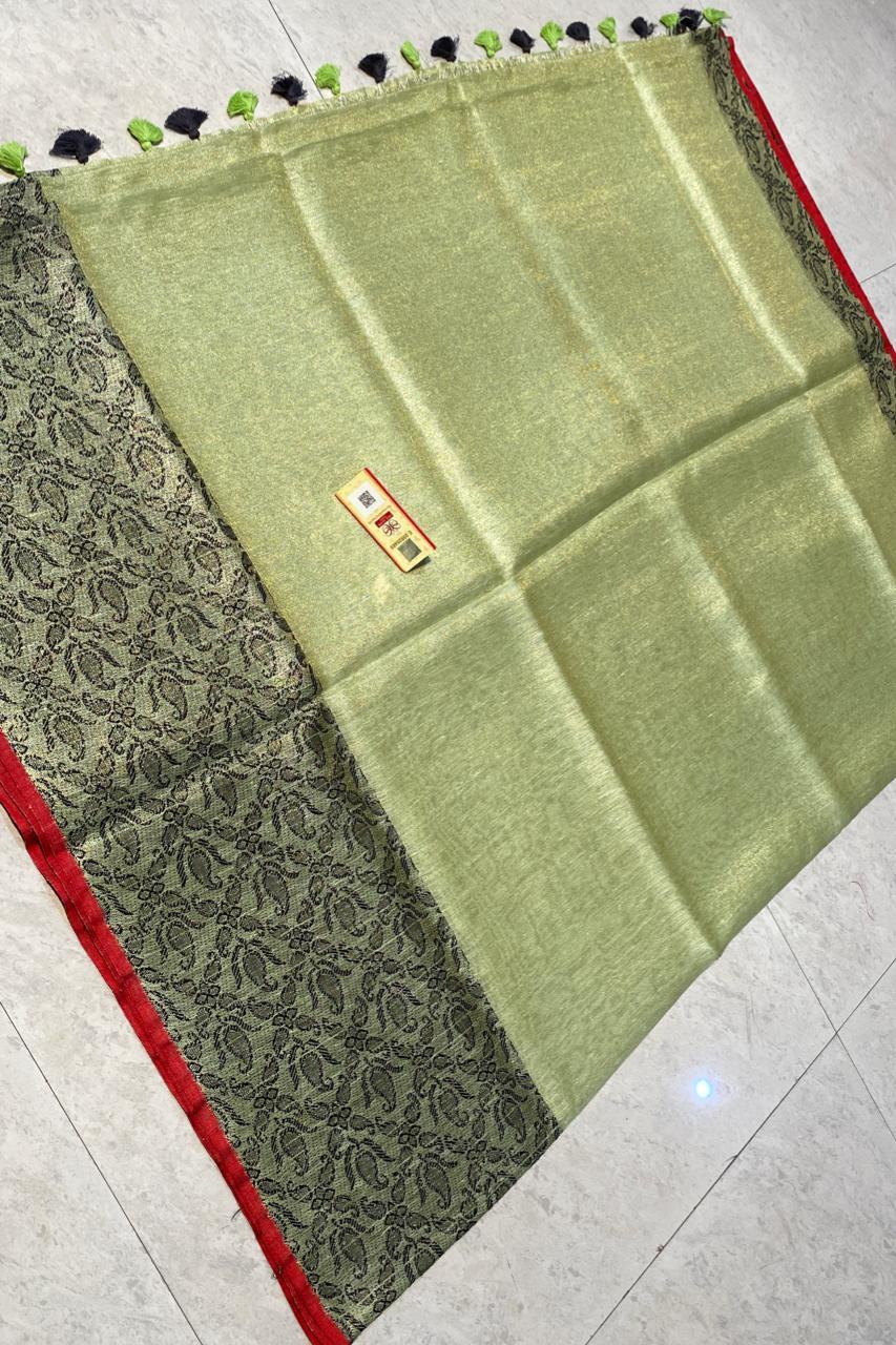 Pure Tissue Linen Jacquard Weaving Saree - Jacquard Fabric, Includes Blouse | Ideal For Party Wear, Suitable For All Seasons