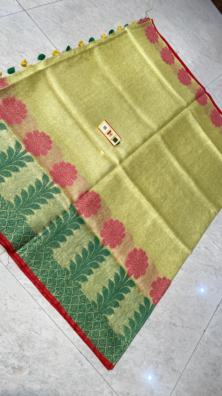 Pure Tissue Linen Jacquard Weaving Saree - Jacquard Fabric, Includes Blouse | Ideal For Party Wear, Suitable For All Seasons