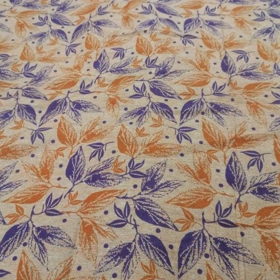 Linen Printed Fabric - 45 Inches Wide, 150 Gsm Weight | Peach Striped Floral Design For Kurtis And Women's Casual Ethnic Wear
