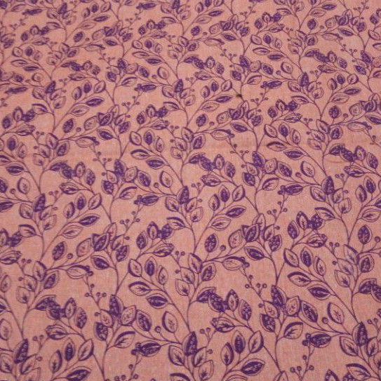 Linen Printed Fabric - 45 Inches Wide, 150 Gsm Weight | Peach Striped Floral Design For Kurtis And Women's Casual Ethnic Wear