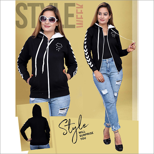 Ladies Zipper Hoodies Sweatshirt - Cotton Blend, Sizes S to XL | Casual Dress Type, Full Sleeves, Ideal for Winter Wear
