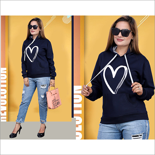 Ladies Printed Hoodie Sweatshirt - Cotton Blend | Full Sleeve, Washable, Available in Sizes S, M, L, XL