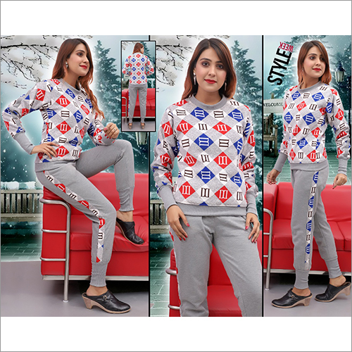 Ladies Printed Tracksuit - Cotton Blend, Sizes: S, M, L, XL | Full Sleeves, Casual Wear, Washable, Ideal for Winter