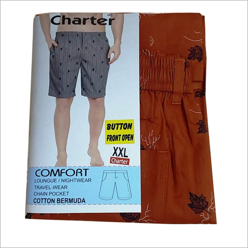 Night Wear Cotton Bermuda - Cotton, S/M/L/XL | Printed Design, Available in Various Colors, Designed for Male Comfort