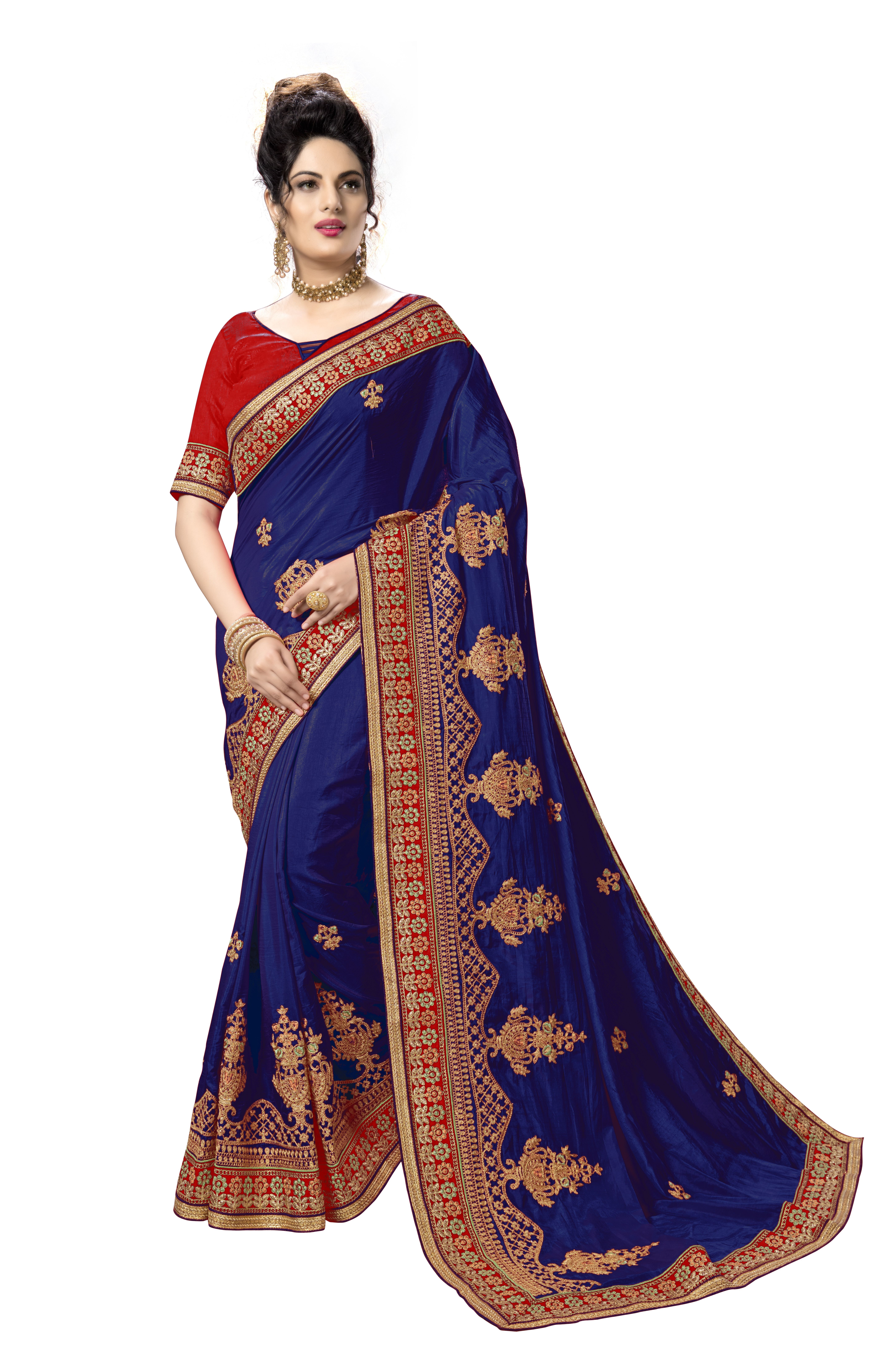Red Silk Embroidery Work Saree