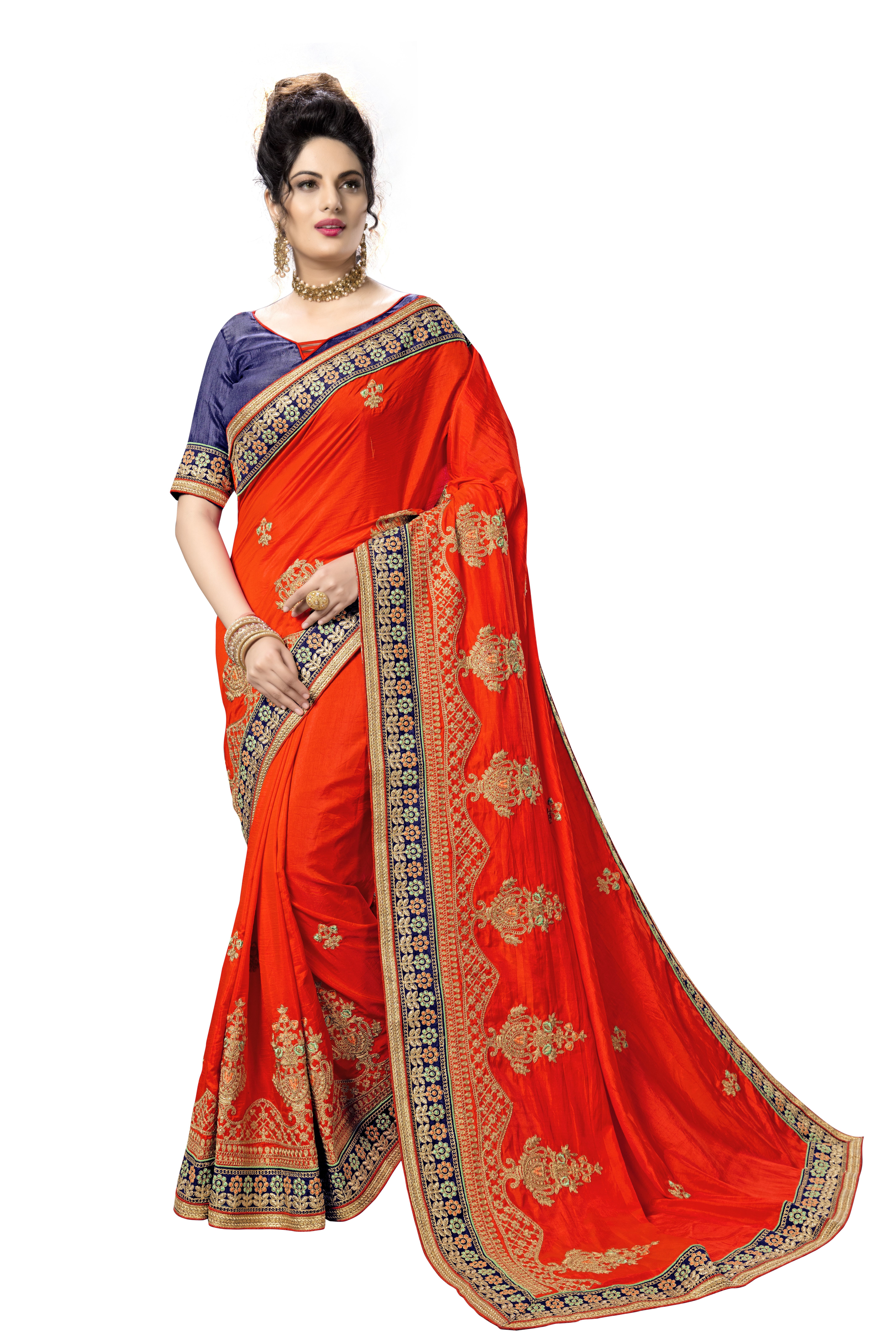 Red Silk Embroidery Work Saree