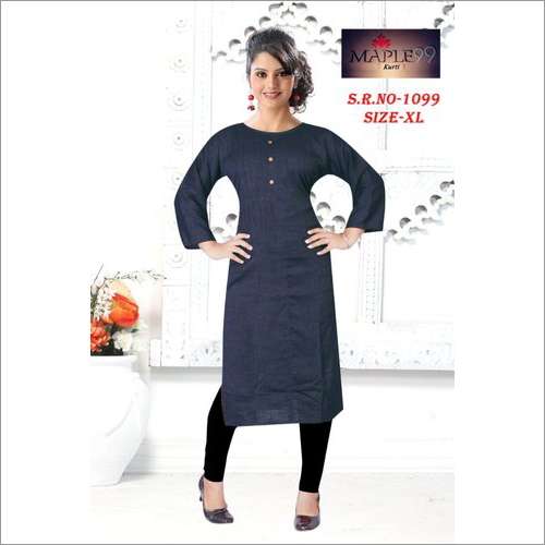 Ladies Navy Blue Rayon Kurtis
