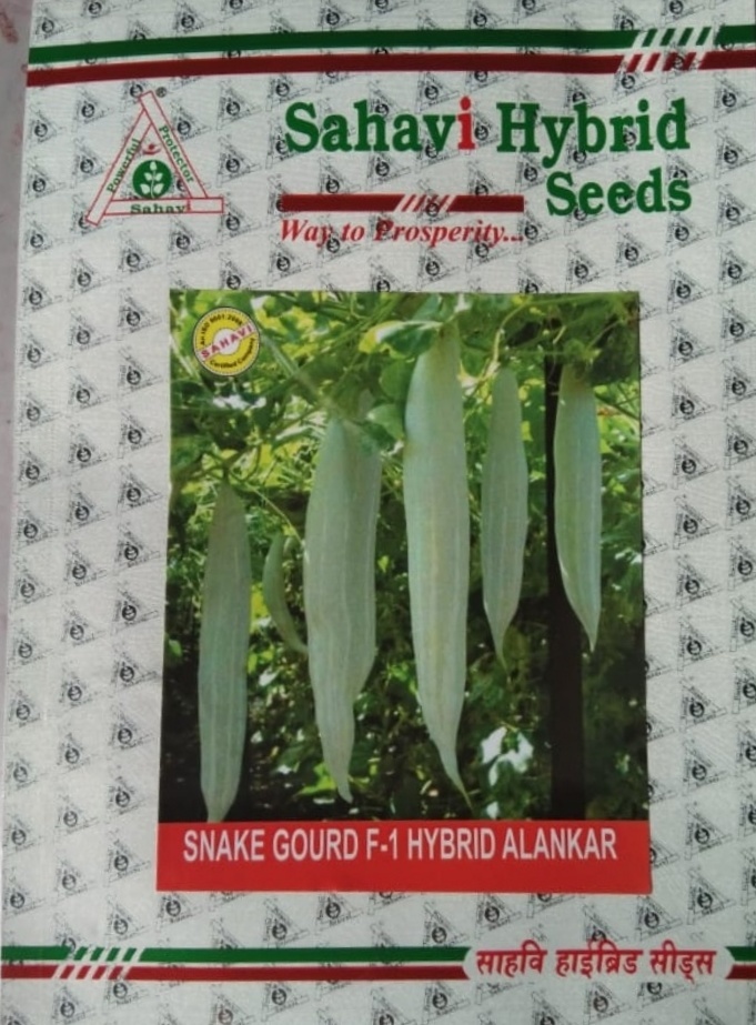 Snake Gourd - Hybrid Variety Alankar, Fruit Length 45-50 Cm, Fruit Weight 350-450 Gm, Vigorous Plant Habit, High Yield, Fast Growth, Easy To Grow, Disease Resistant, Good Taste