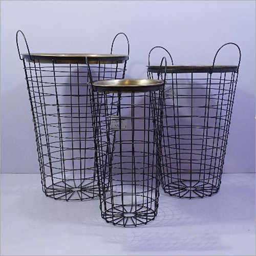 Iron Wire Basket - Round Shape, Matte Black Finish | Durable, Eco-Friendly, Modern Arts Design with Handle