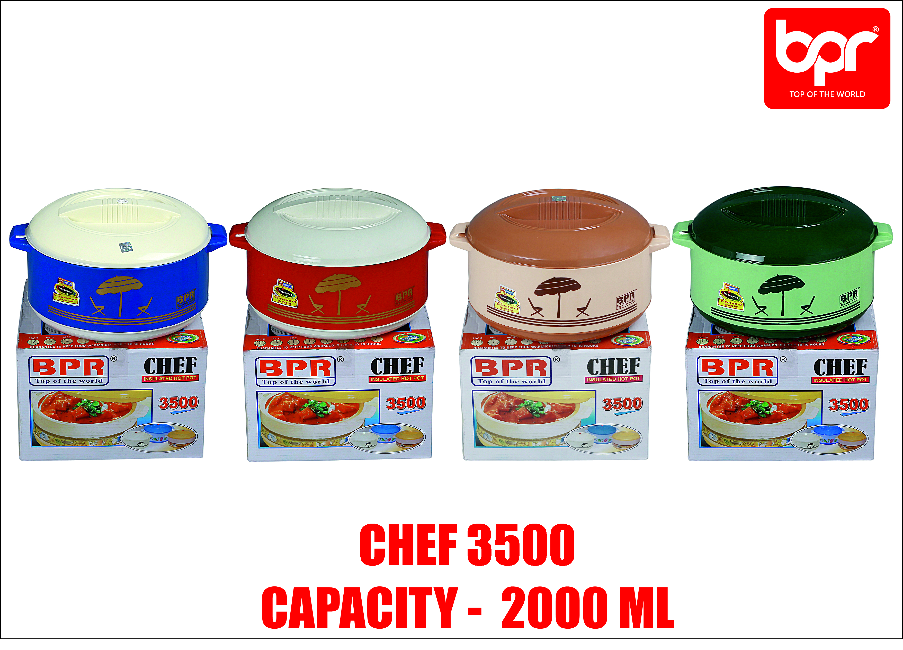 Double Wall Hot Pot - Stainless Steel 2000 Ml, Food Grade Plastic, Available In 4 Colors With Rigid Handles