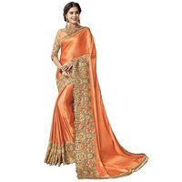 Golden Lycra Silk Blend Embroidered Work Saree