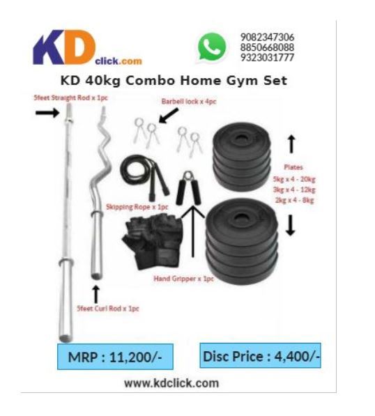 Kd Weight Home Gym Dumbbell Set - Pvc & Rubber Material, 10-40 Kg Size | Unbreakable, Long Lasting, Accurate, Complete In-box Contents