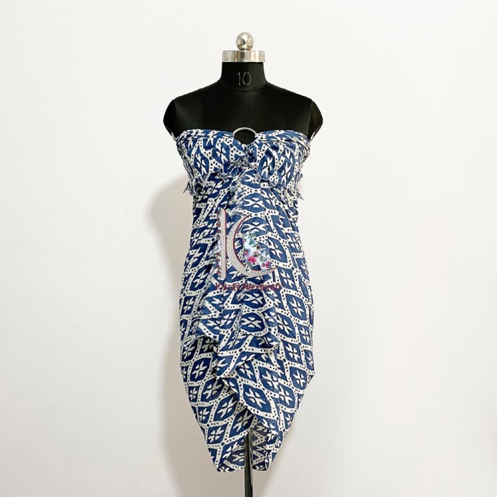 Blue Summer Collection Beach Wear Dress Printed Sarong