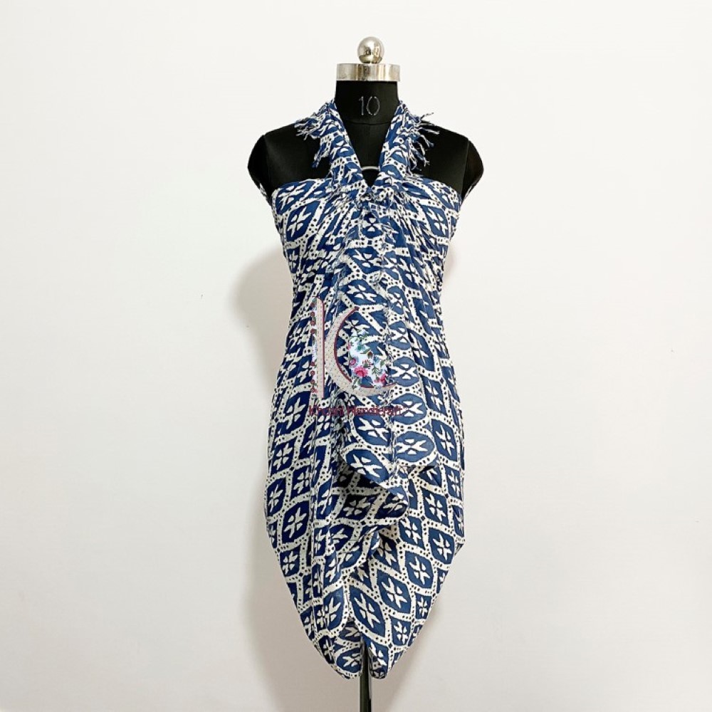 Blue Summer Collection Beach Wear Dress Printed Sarong