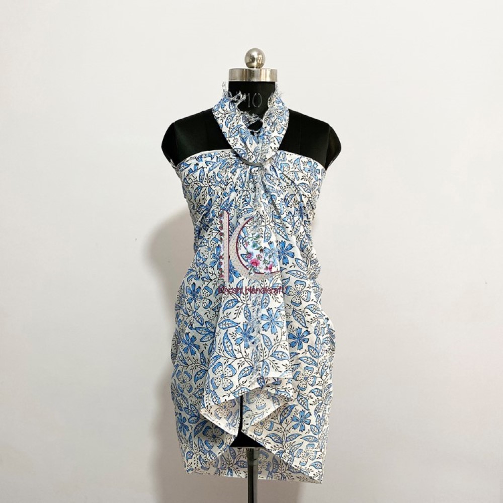 Wholesale New Collection Custom Pareo Sarong - Cotton, 44x72 Inches, Blue | Unisex, Hand Made, Printed Patterns, Floral And Geometrical Designs