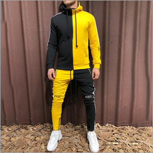 Mens Fancy Tracksuit - Cotton Blend, All Season Wear | Black-Yellow, Stylish Design for Adult Men
