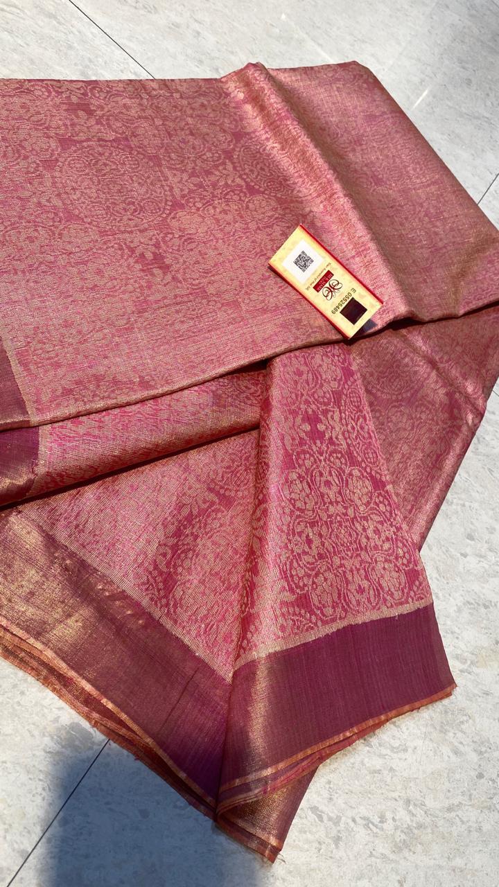 Pure Tussar (Kosa) Silk Handmade Full Jari Jala Saree - Pure Tussar Silk, Full Jari Jala Weave, Handmade Blouse, Summer & Rainy Wear, Perfect For Parties