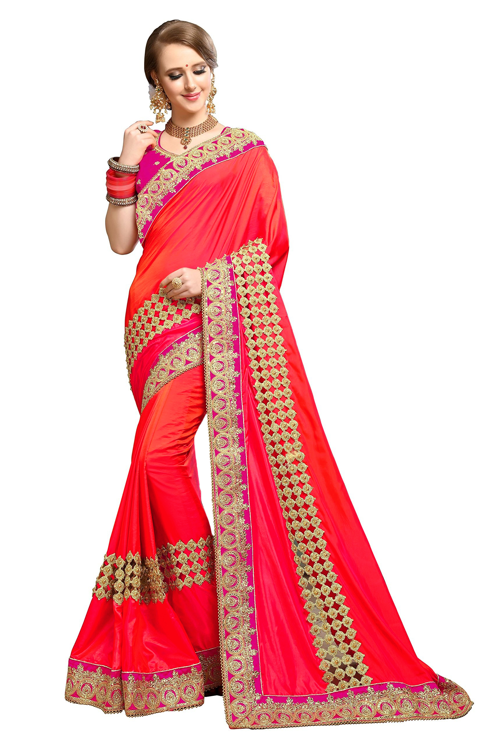 Red Silk Embroidered Work Saree