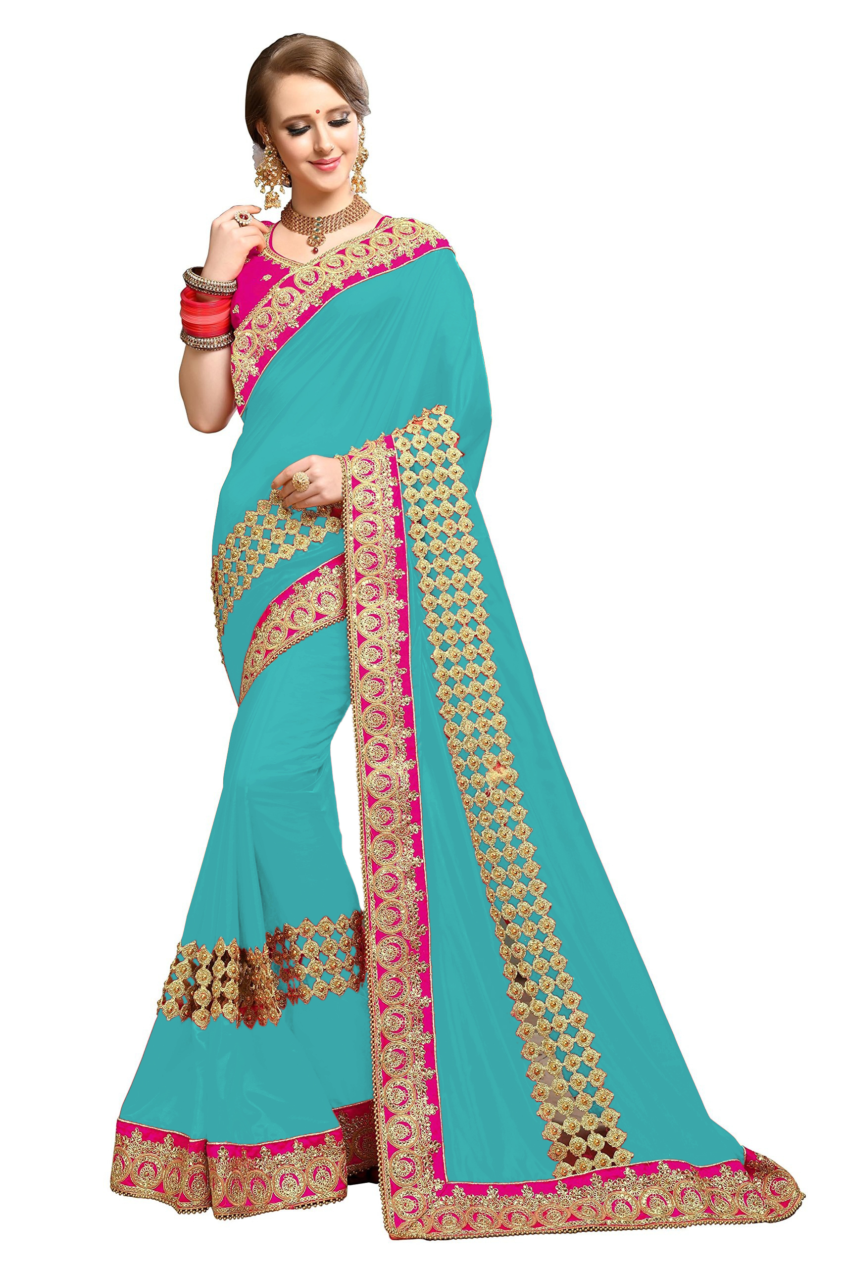 Red Silk Embroidered Work Saree
