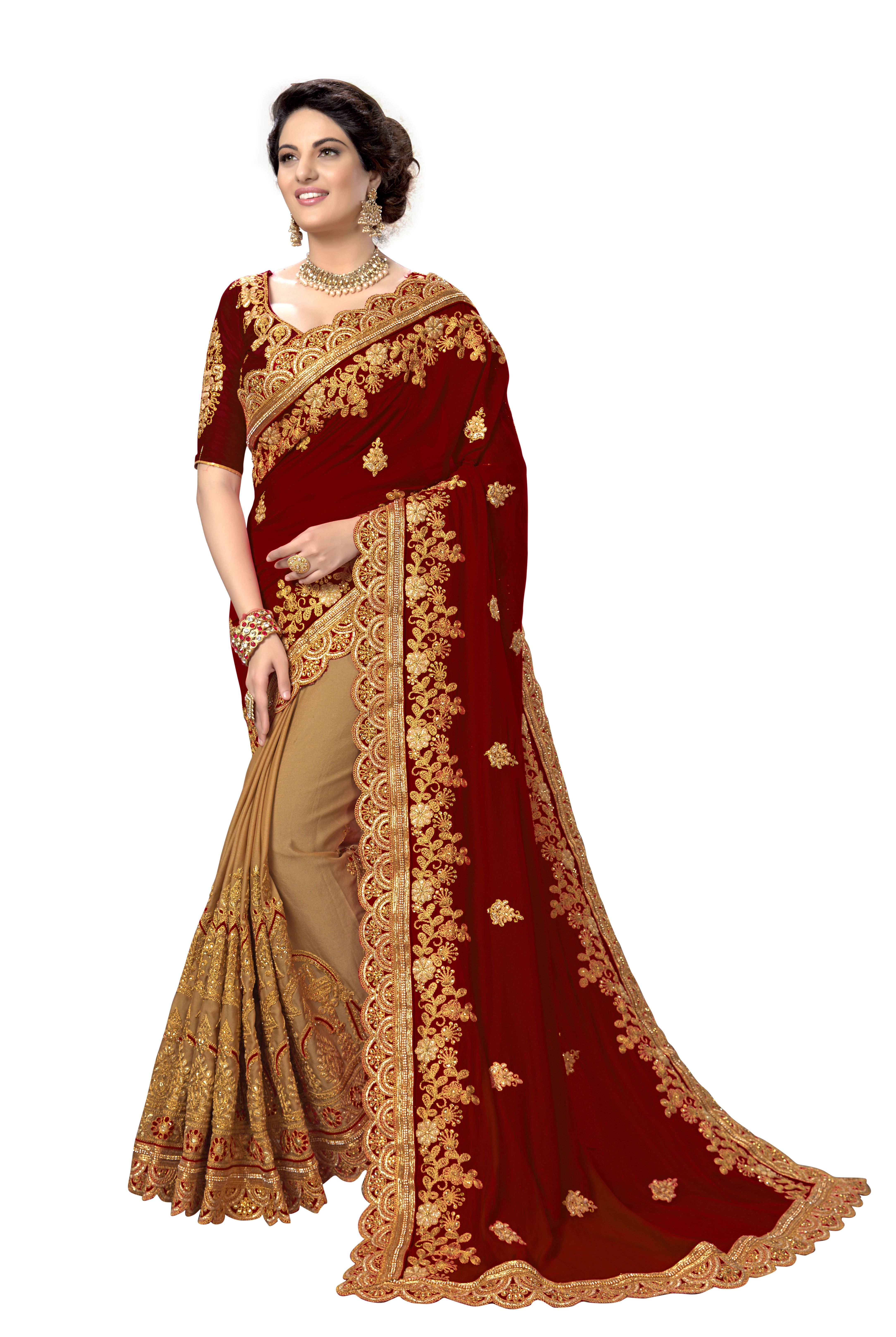 Red Silk Embroidered Work Saree