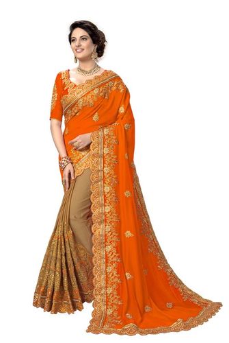 Red Silk Embroidered Work Saree
