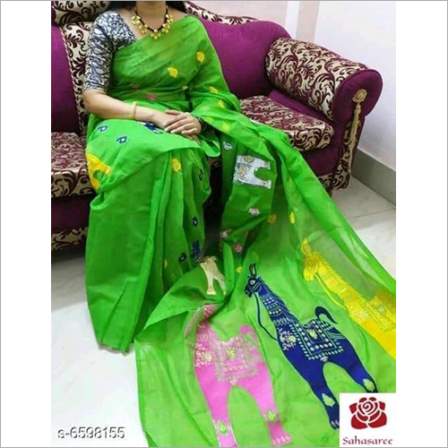 Casual Ladies Handloom Cotton Silk Embroidered Saree