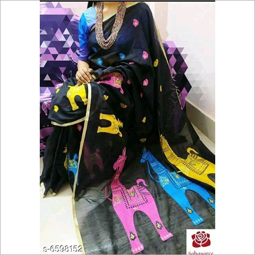 डिजाइनर हथकरघा कपास रेशम कढ़ाई साड़ी