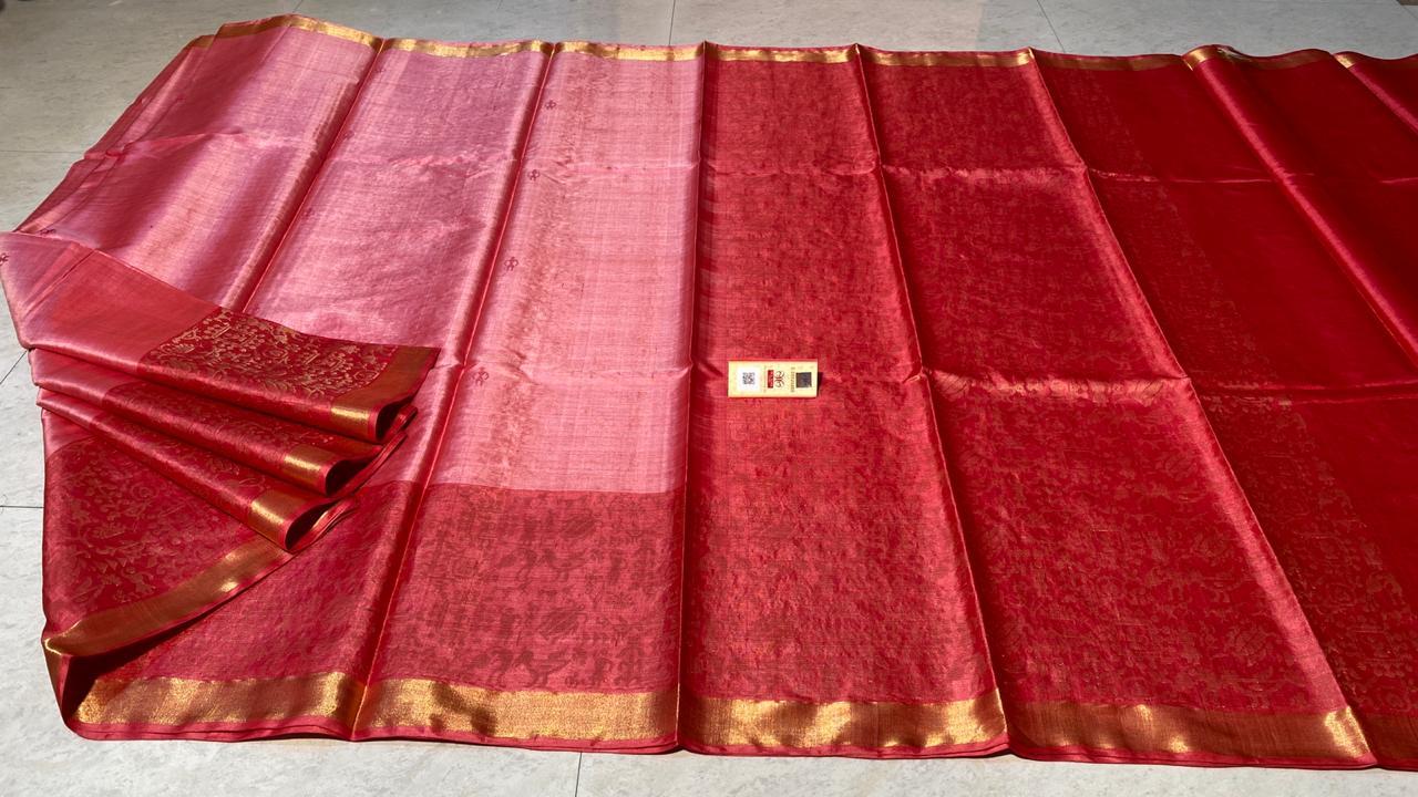 Pure Tussar (Kosa) Silk Handloom Hand Border (Baster Figure Weaved) Saree - Silk Material, Contrast Plain Blouse With Jari Border | Party Wear, Suitable For All Seasons