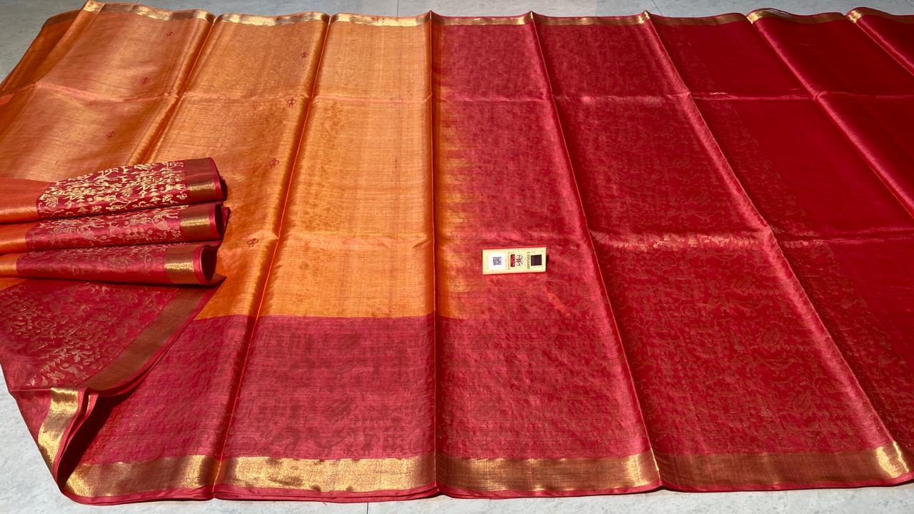 Pure Tussar (Kosa) Silk Handloom Hand Border (Baster Figure Weaved) Saree - Silk Material, Contrast Plain Blouse With Jari Border | Party Wear, Suitable For All Seasons