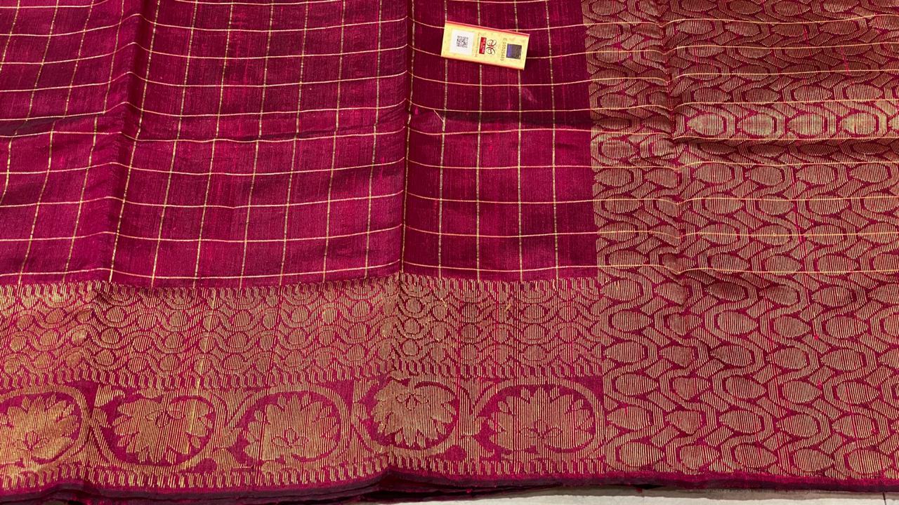 Party Wear Pure Dupion Raw Silk Handloom Hand Border Saree , All Over Jari Weaving