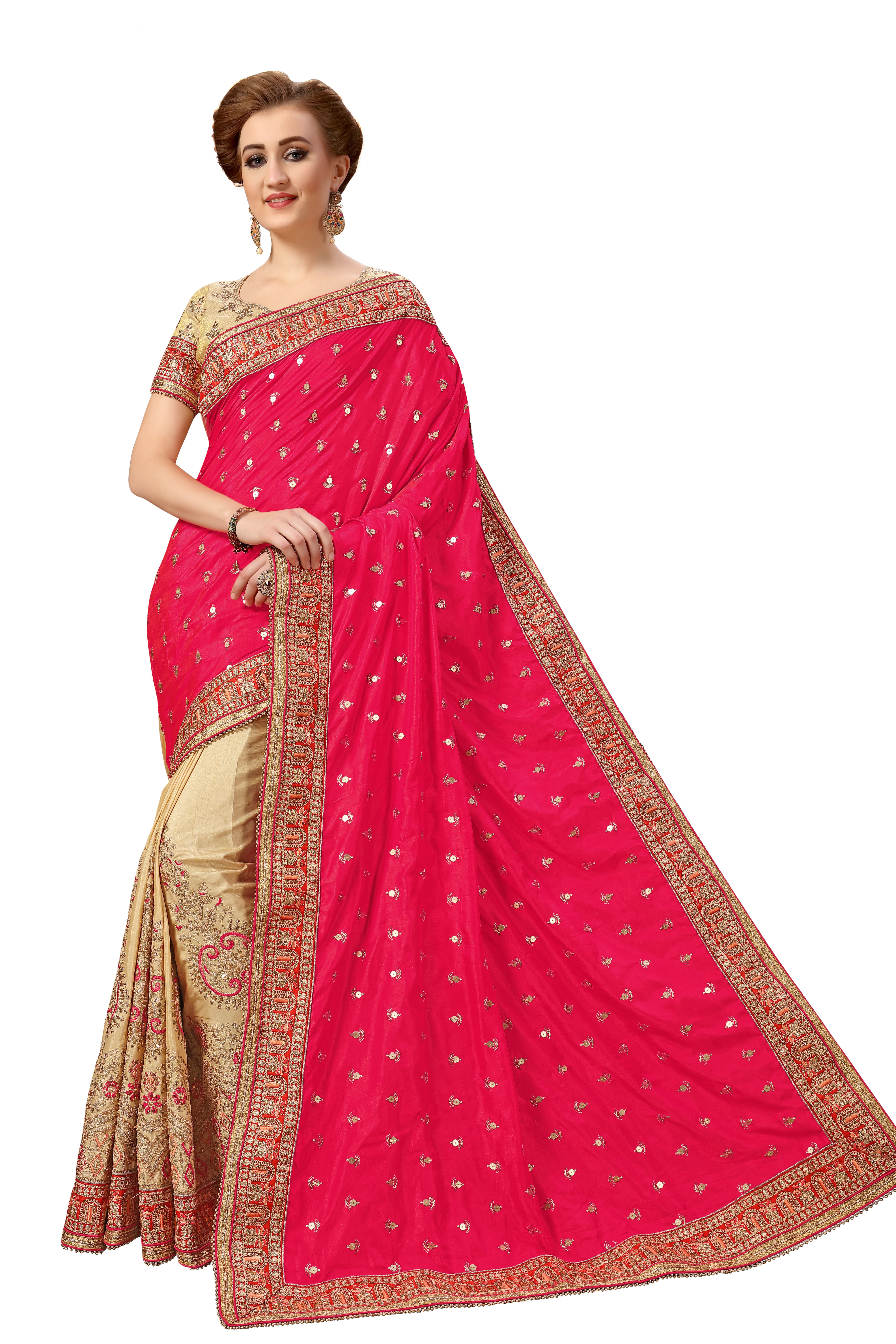 Green Silk & Satin Embroidery Work Saree