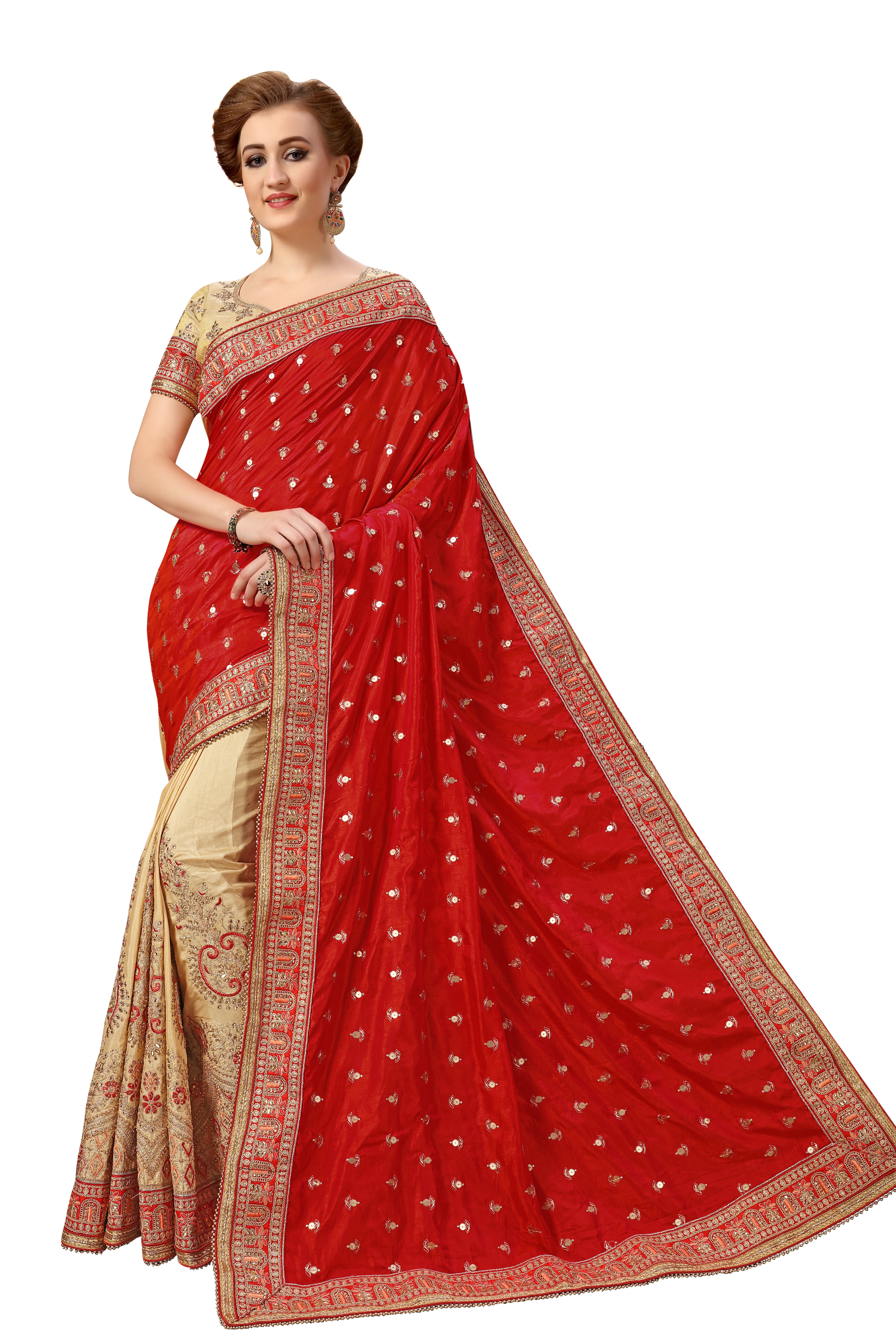 Green Silk & Satin Embroidery Work Saree