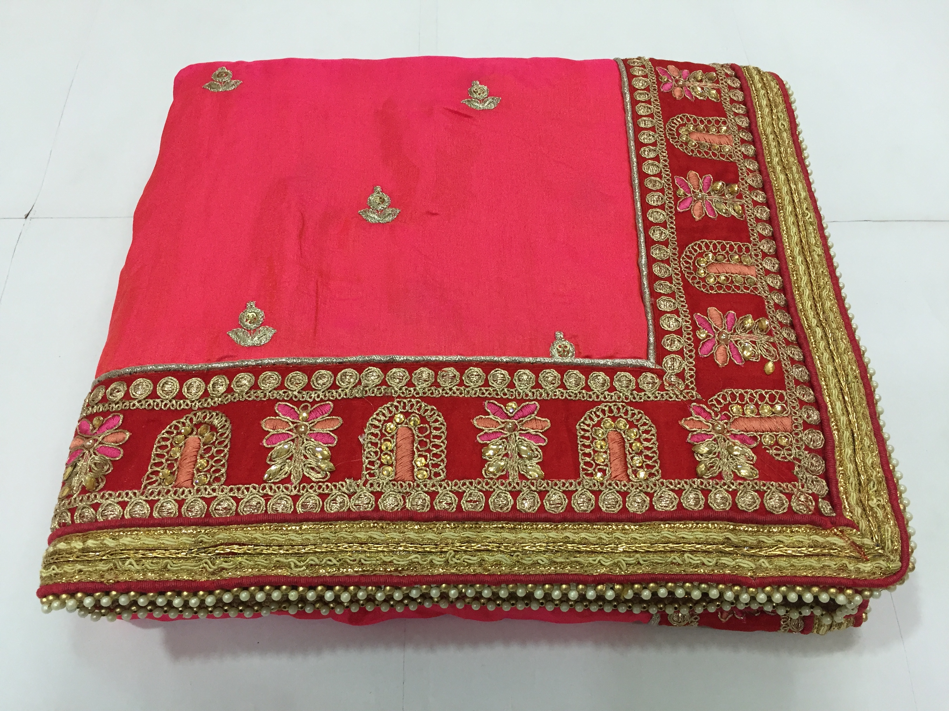 Green Silk & Satin Embroidery Work Saree