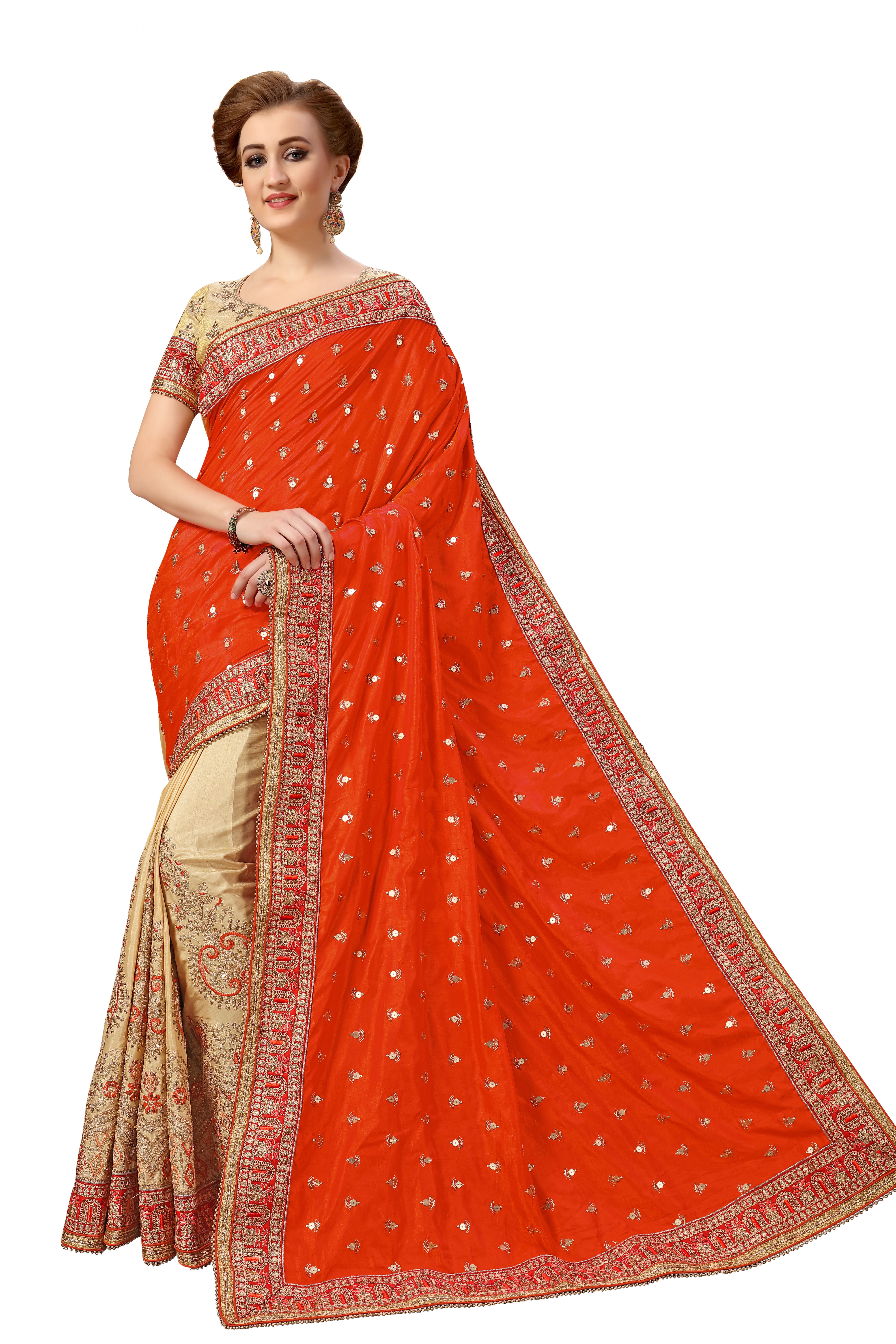 Green Silk & Satin Embroidery Work Saree