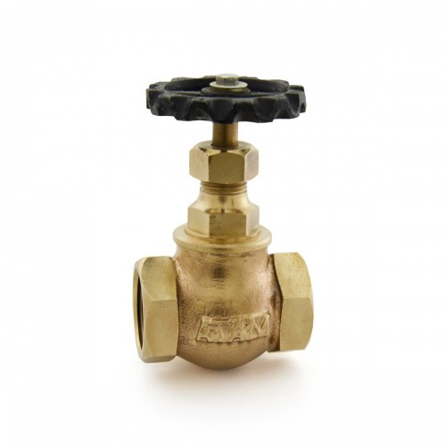 Bronze Globe Valve - 08 mm Port Size, 71 mm Height | Golden Color, Renewable Disc, Inside Screw, Integral Seat, Medium Pressure, Hydraulic Power