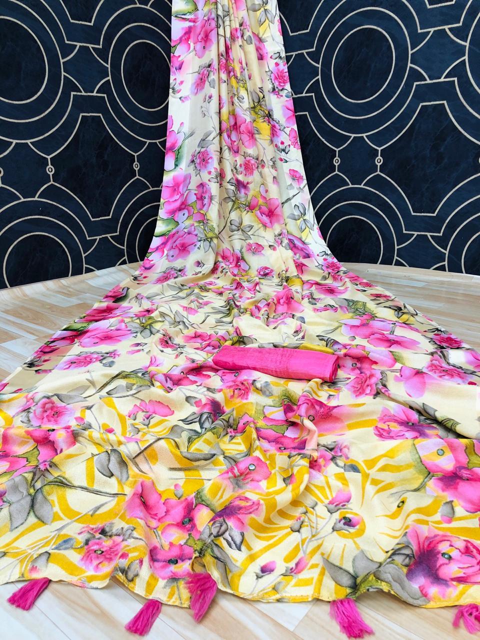 Ethnic Jute Silk Printed Sarees
