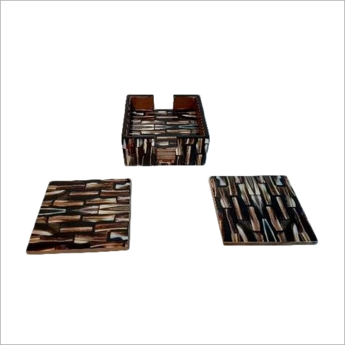Wooden Coaster Set - 4x4 Inches, Brown Square Coasters with Printed Pattern | Handmade, Natural Polish Finish, Set of 5