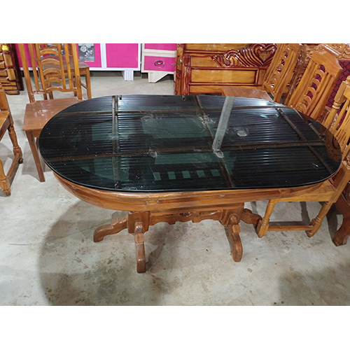 Glass Top Wooden Dining Table Set